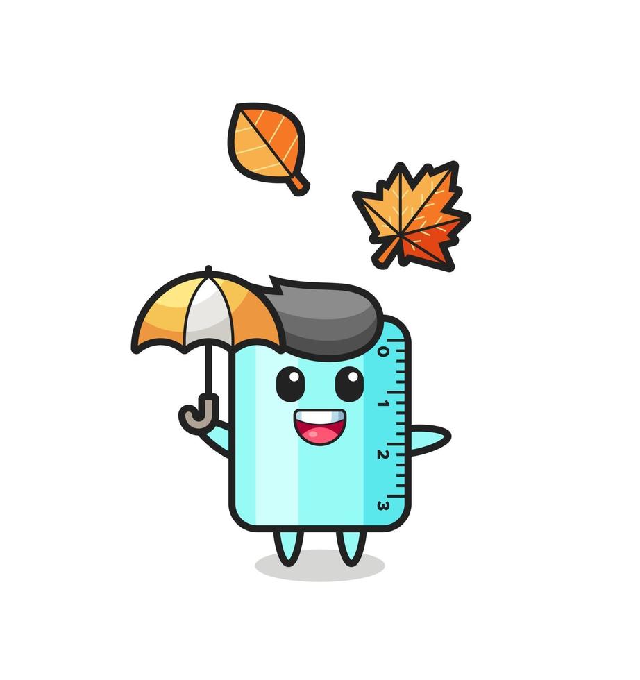 cartoon of the cute ruler holding an umbrella in autumn vector