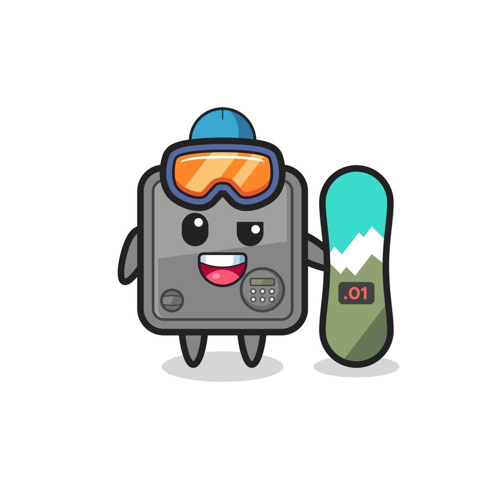 Illustration of safe box character with snowboarding style vector