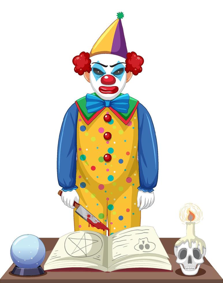 Creepy clown cartoon character on white background vector