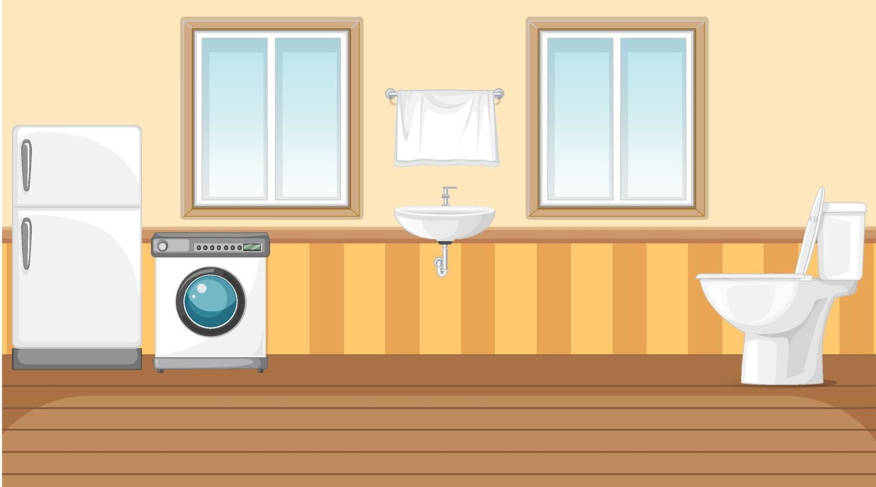 Scene with washing machine and refrigerator in the toilet vector