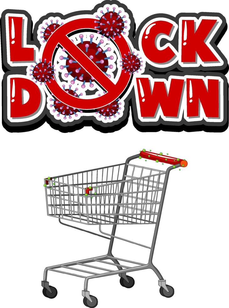 Lock down font design with shopping cart isolated on white background vector