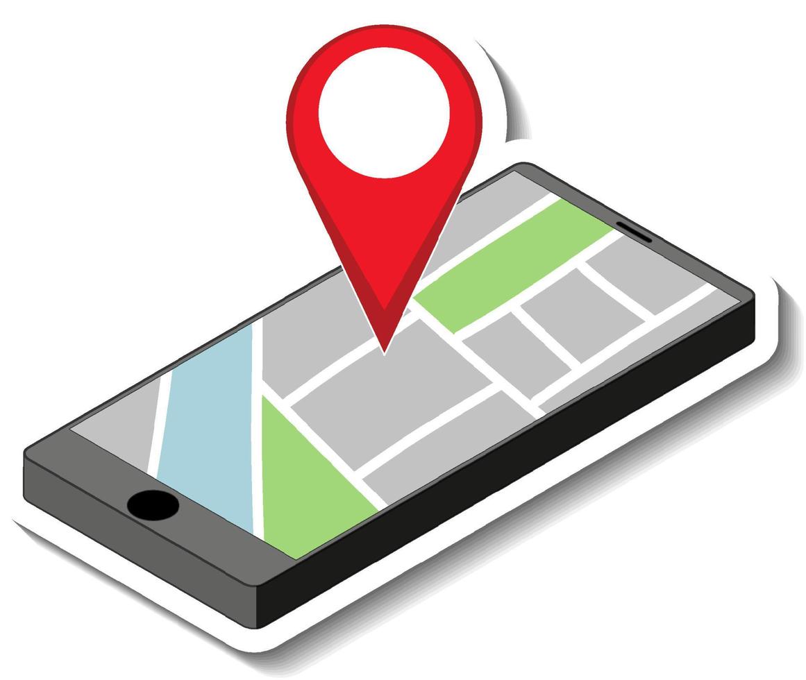 A sticker template with a smartphone showing pin located on map vector