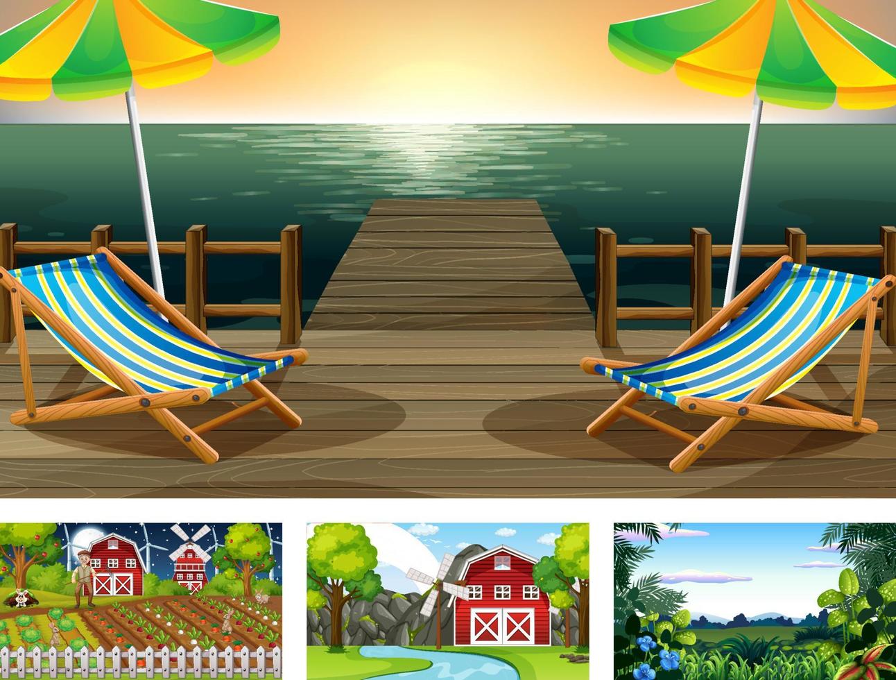 Four different nature horizontal scene vector