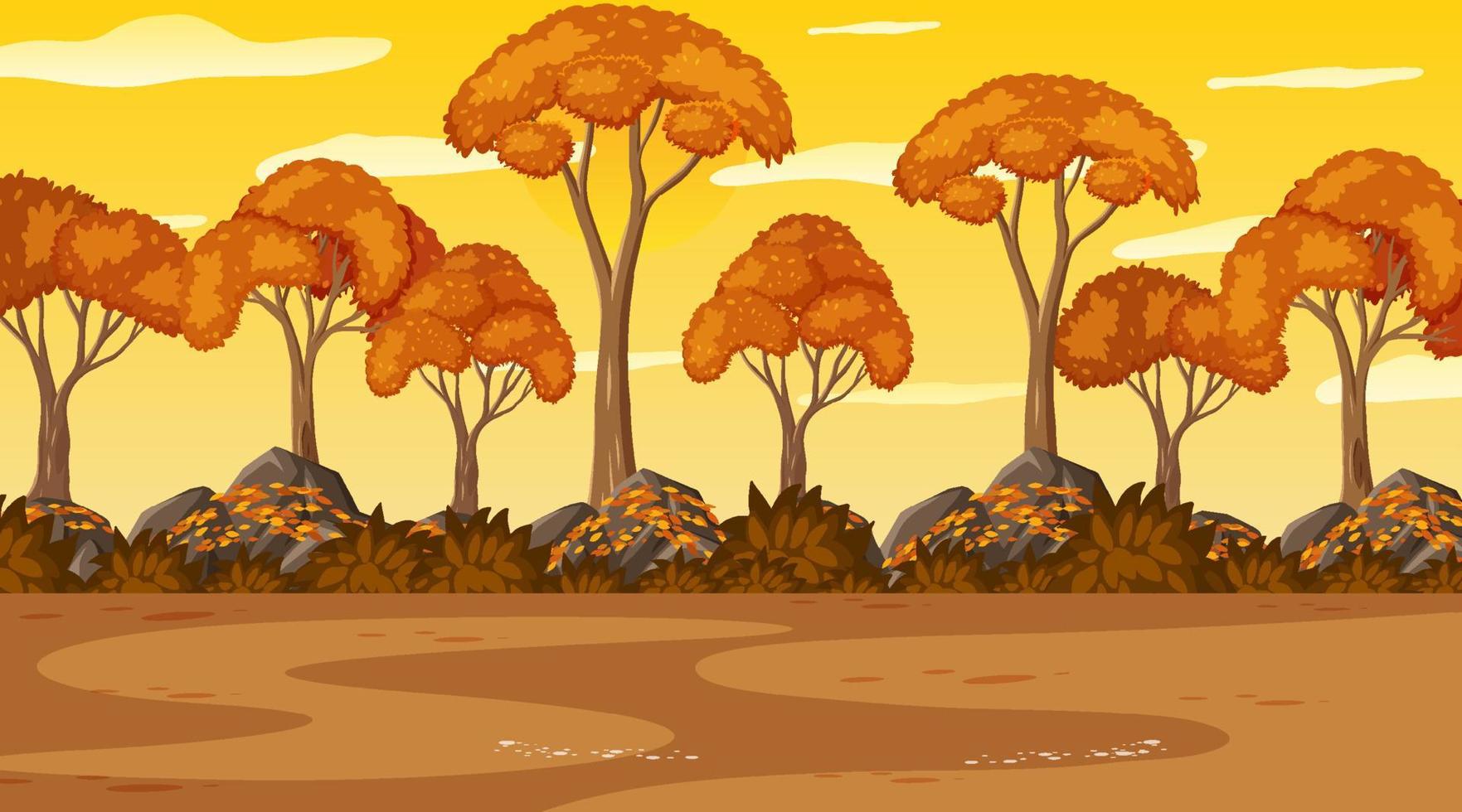 Empty park nature scene at sunset time vector