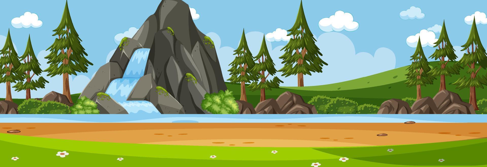 Panorama landscape scene with river flowing through in the park vector
