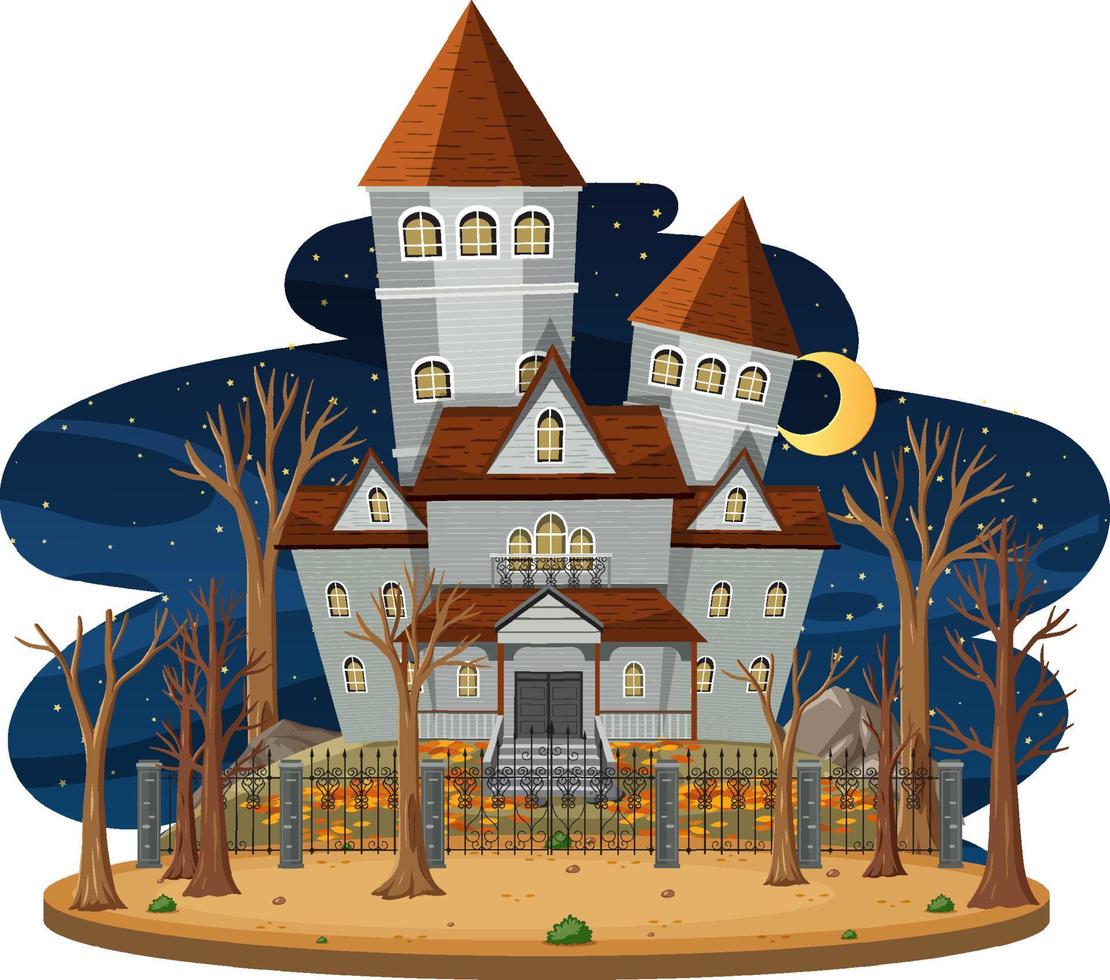 Haunted house at night scene vector