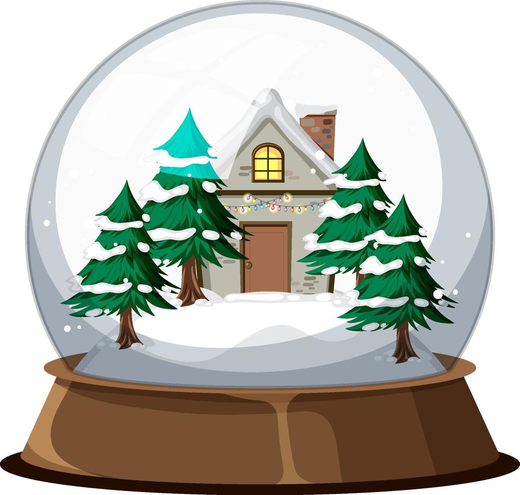 Casa de Navidad en globo de nieve sobre fondo blanco. vector