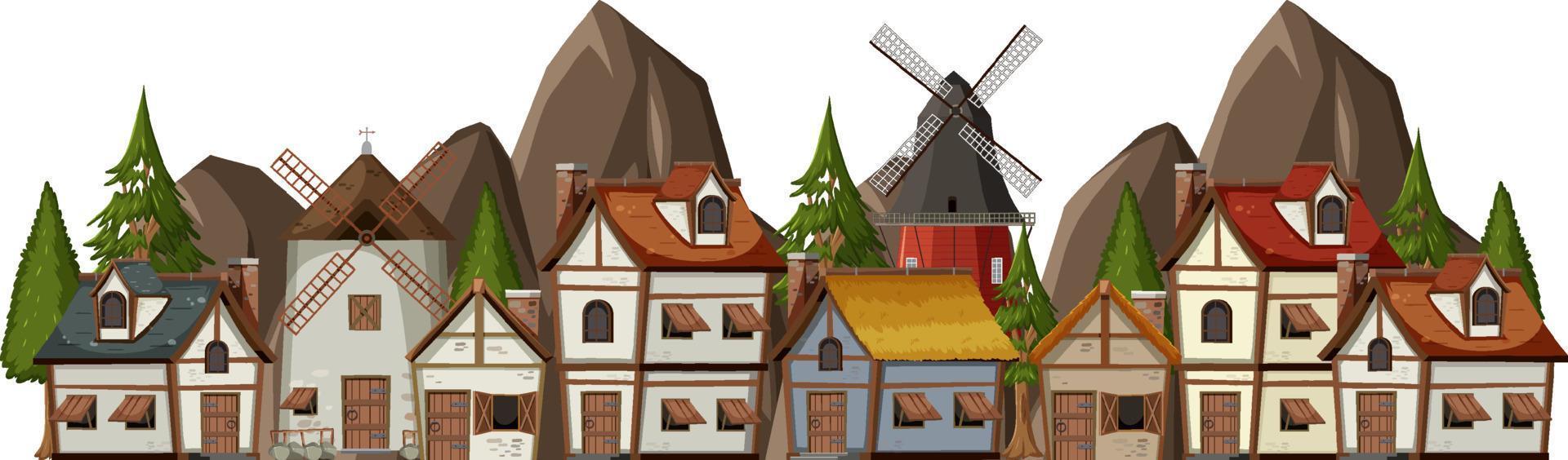 Ancient medieval village on white background vector