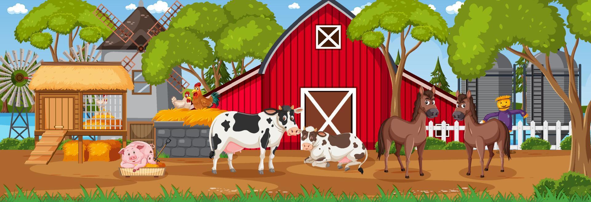 Farm horizontal landscape scene with farm animals vector