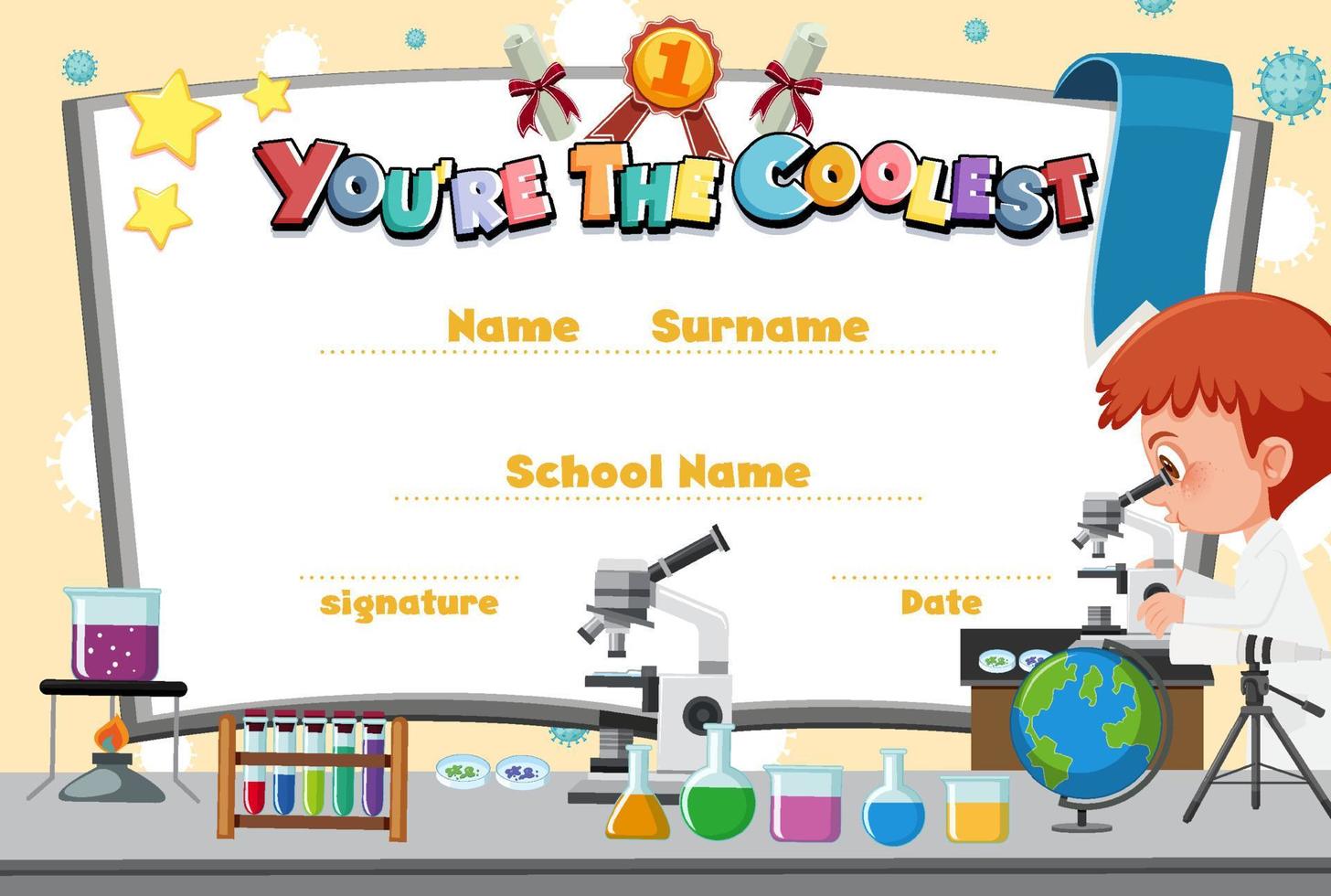 Cute motivational cartoon certificate for children vector
