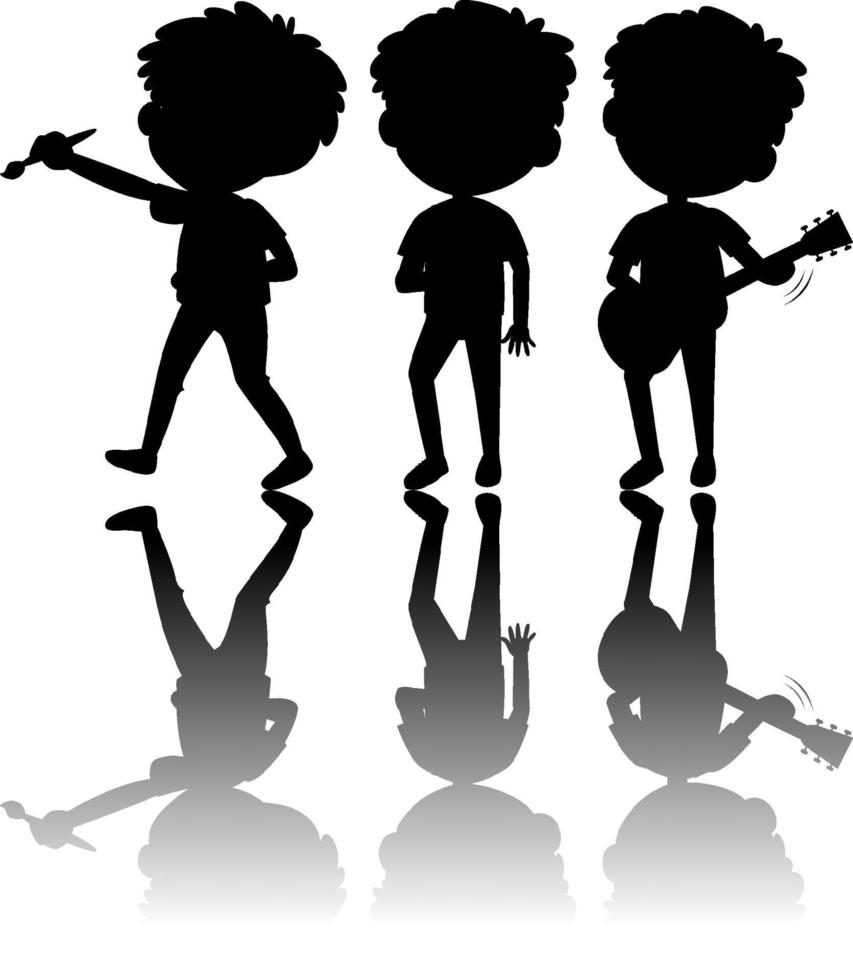 Set of kids silhouette with reflex on white background vector