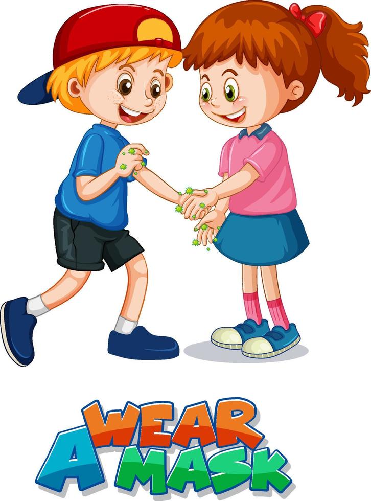 Wear a Mask font with two kids do not keep social distance vector