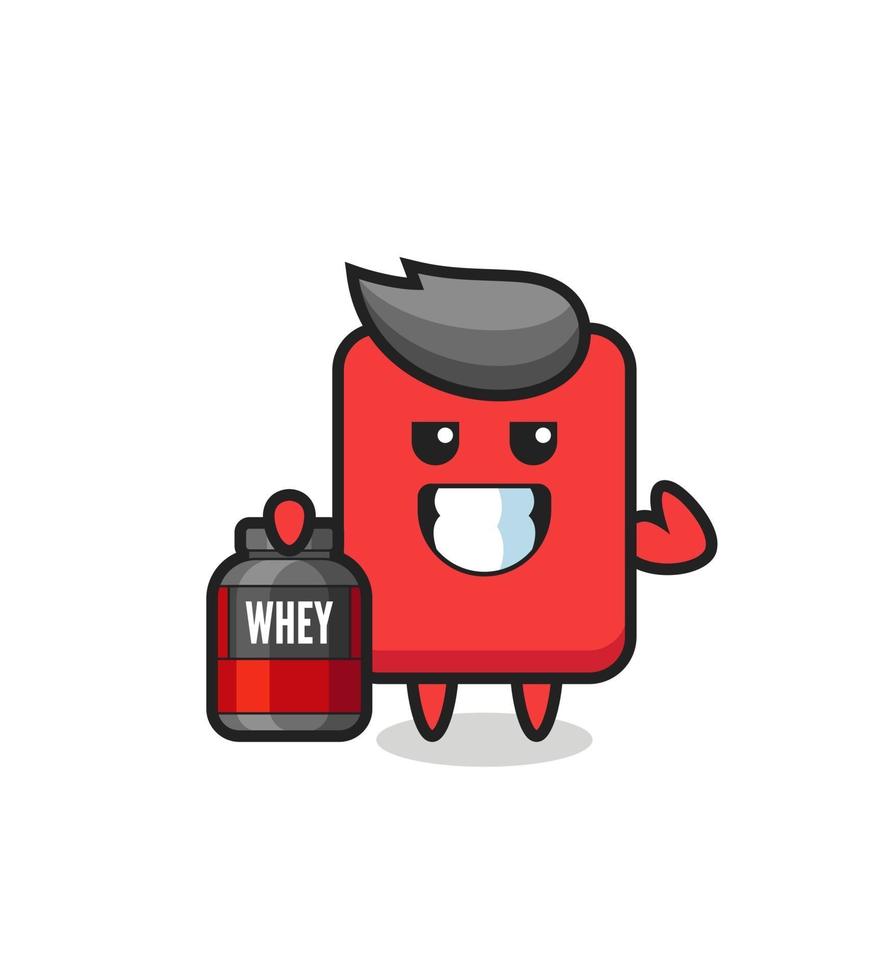 the muscular red card character is holding a protein supplement vector