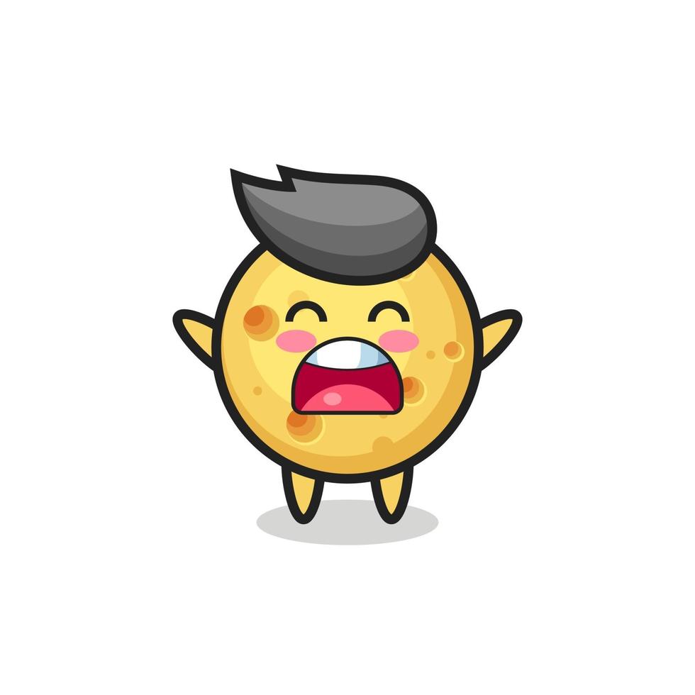 cute round cheese mascot with a yawn expression vector