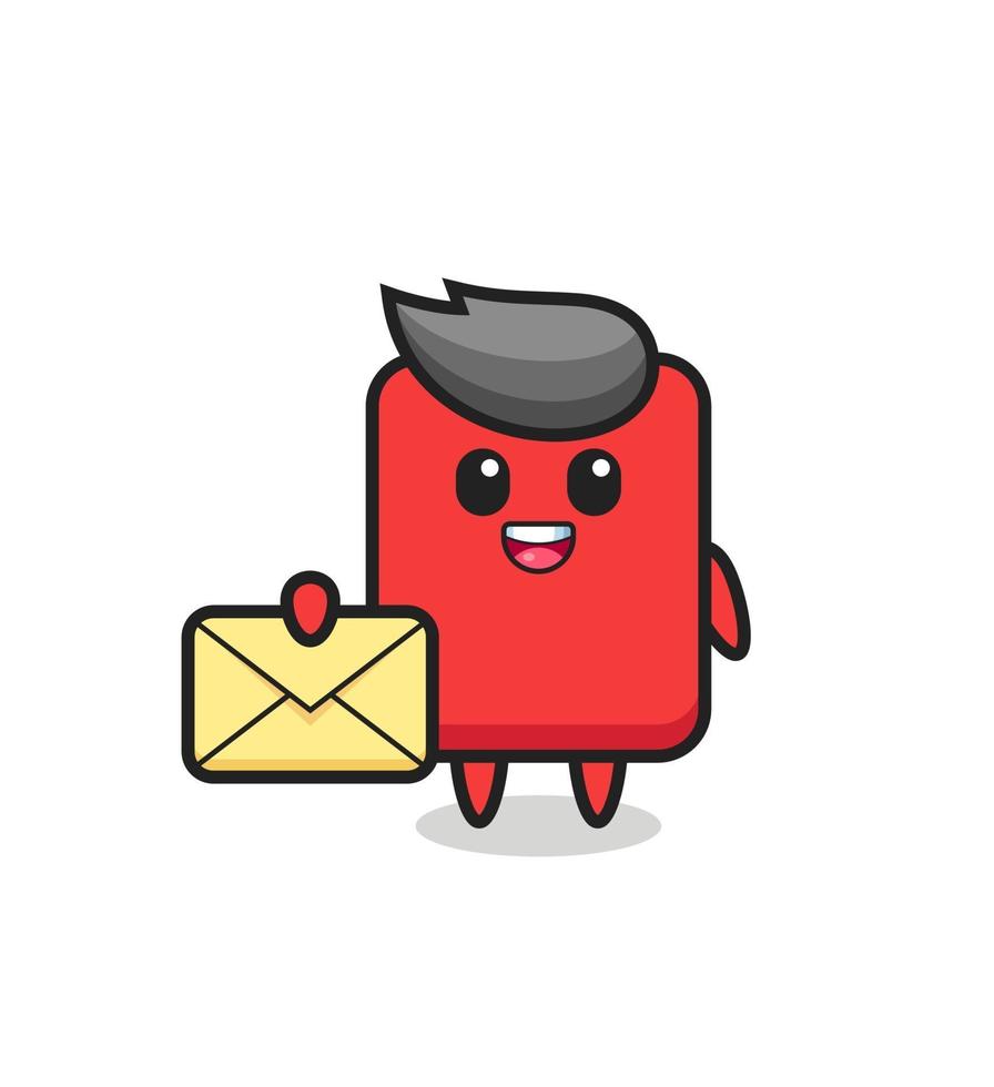 cartoon illustration of red card holding a yellow letter vector