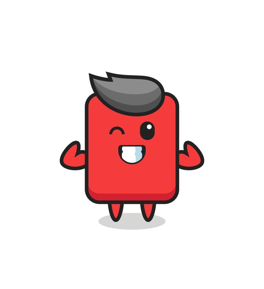 the muscular red card character is posing showing his muscles vector