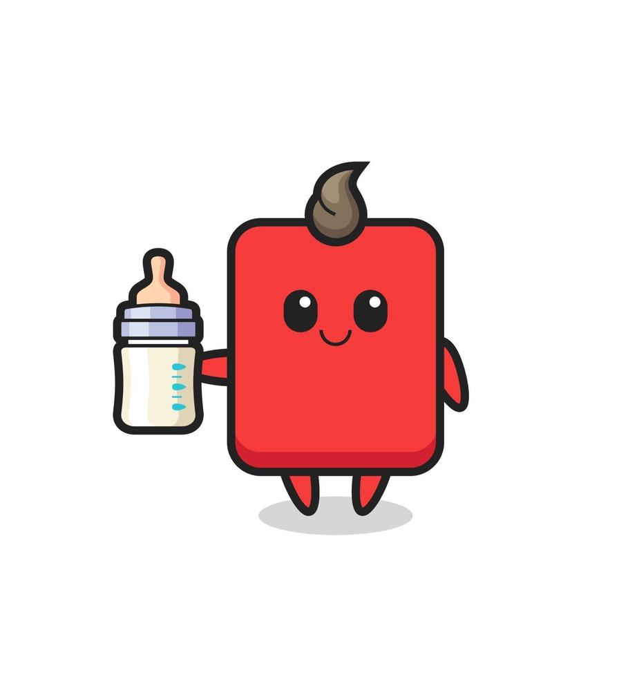 baby red card cartoon character with milk bottle vector