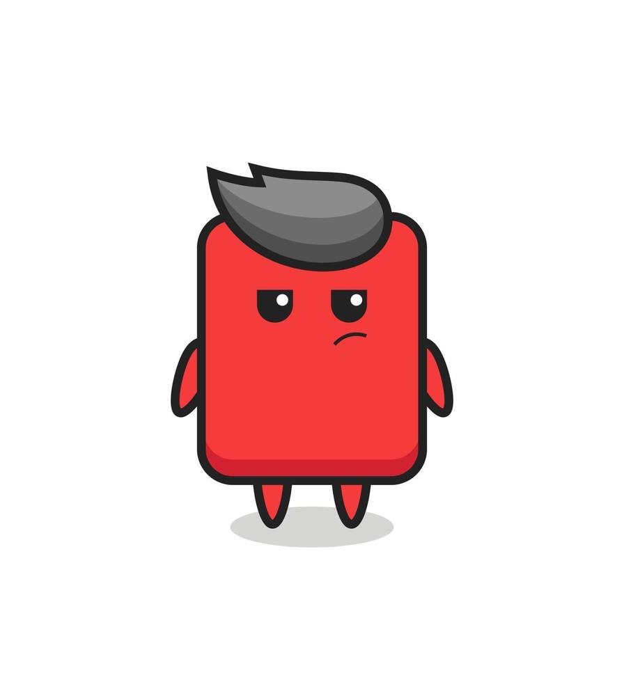 lindo personaje de tarjeta roja con expresión sospechosa vector