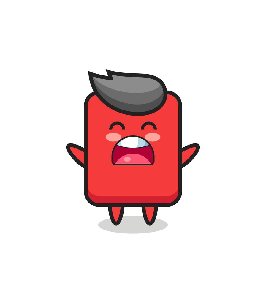 linda mascota tarjeta roja con una expresión de bostezo vector