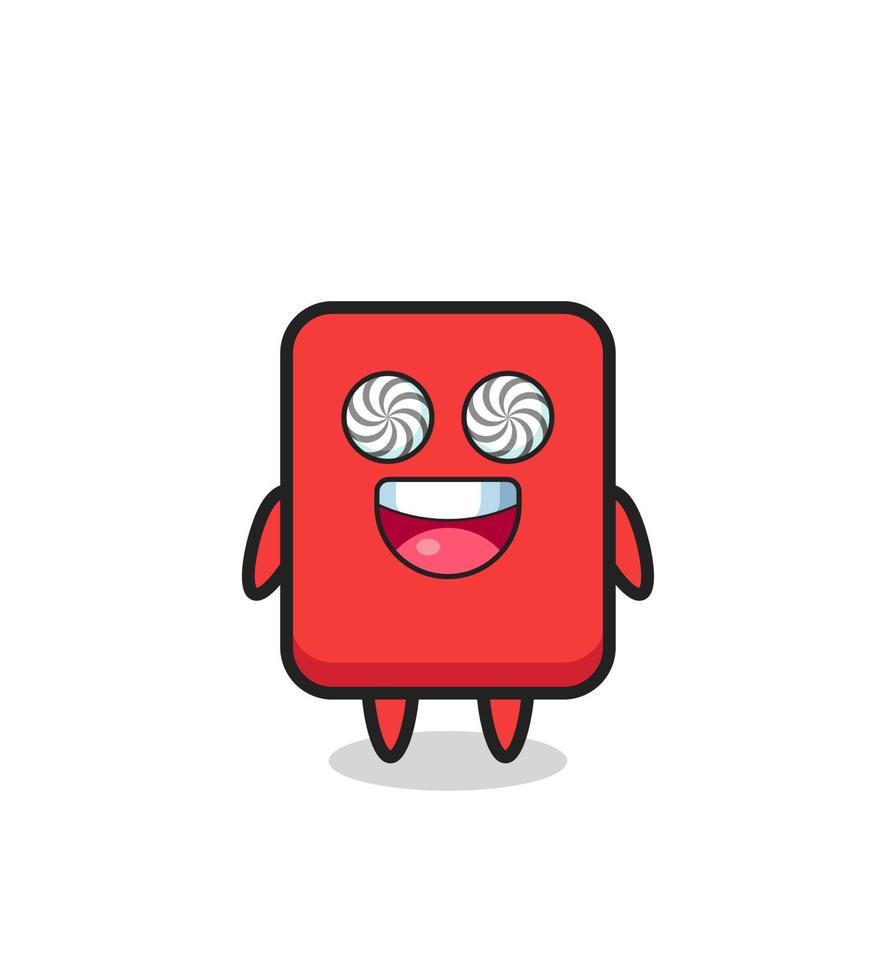 cute red card character with hypnotized eyes vector