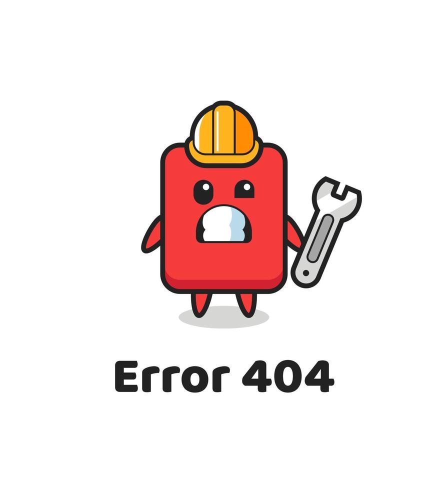 error 404 con la linda mascota de la tarjeta roja vector