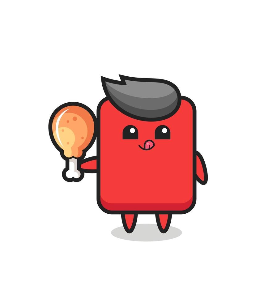 red card cute mascot is eating a fried chicken vector