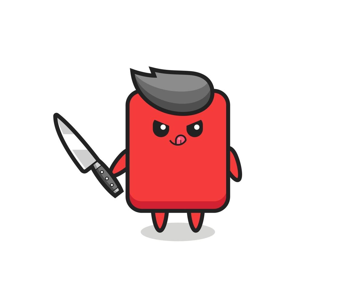 cute red card mascot as a psychopath holding a knife vector