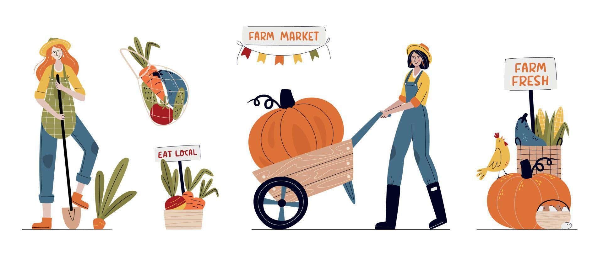Set of farmer women in modern style vector