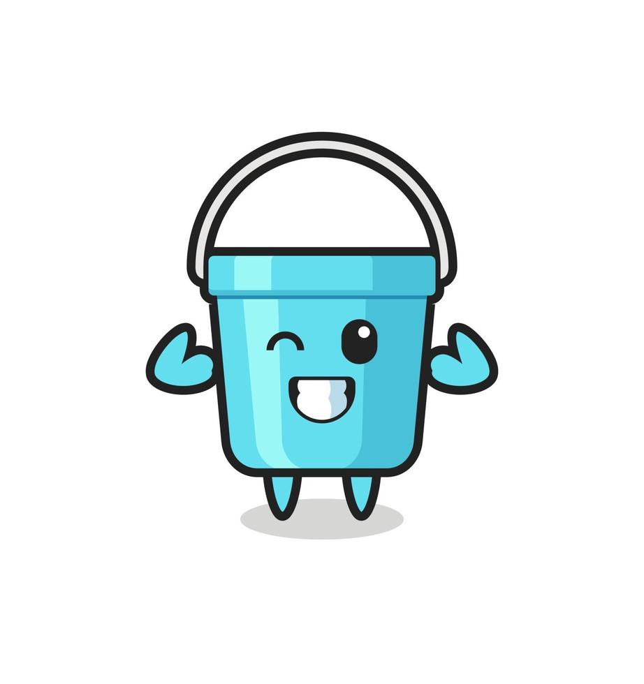 the muscular plastic bucket character is posing showing his muscles vector