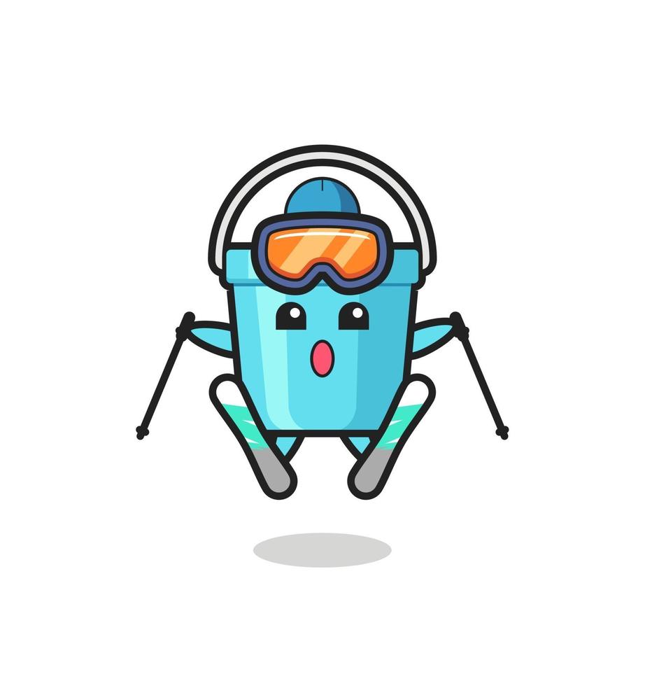 plastic bucket mascot character as a ski player vector