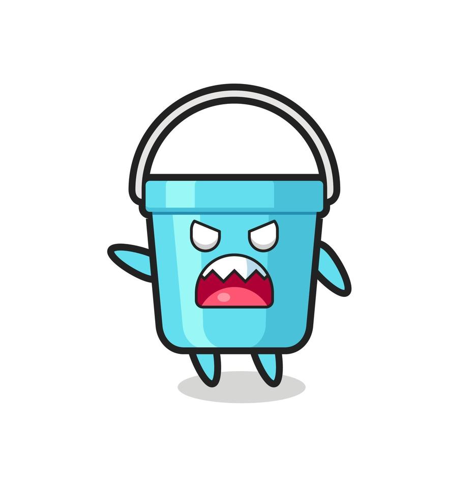 cute plastic bucket cartoon in a very angry pose vector