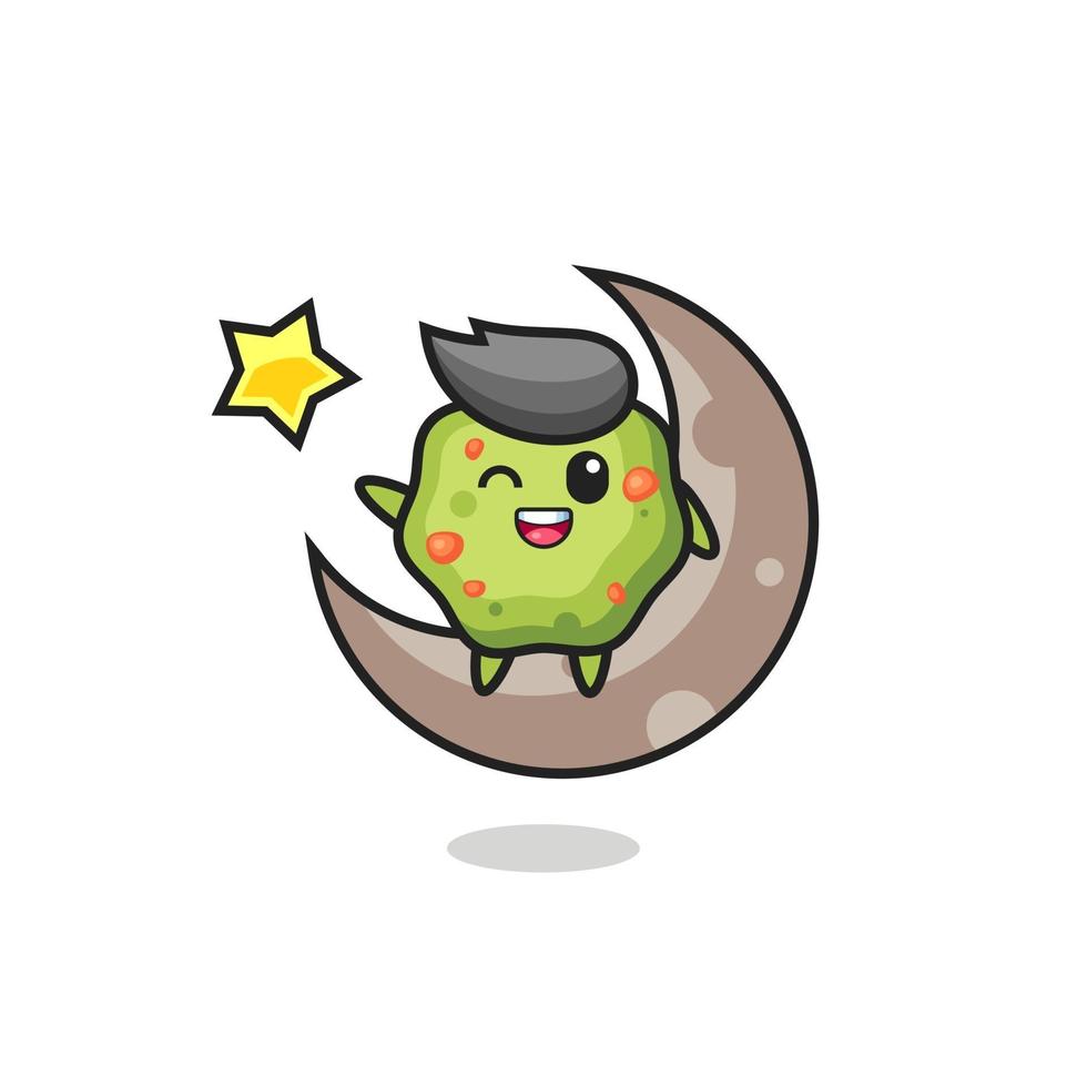 illustration of puke cartoon sitting on the half moon vector