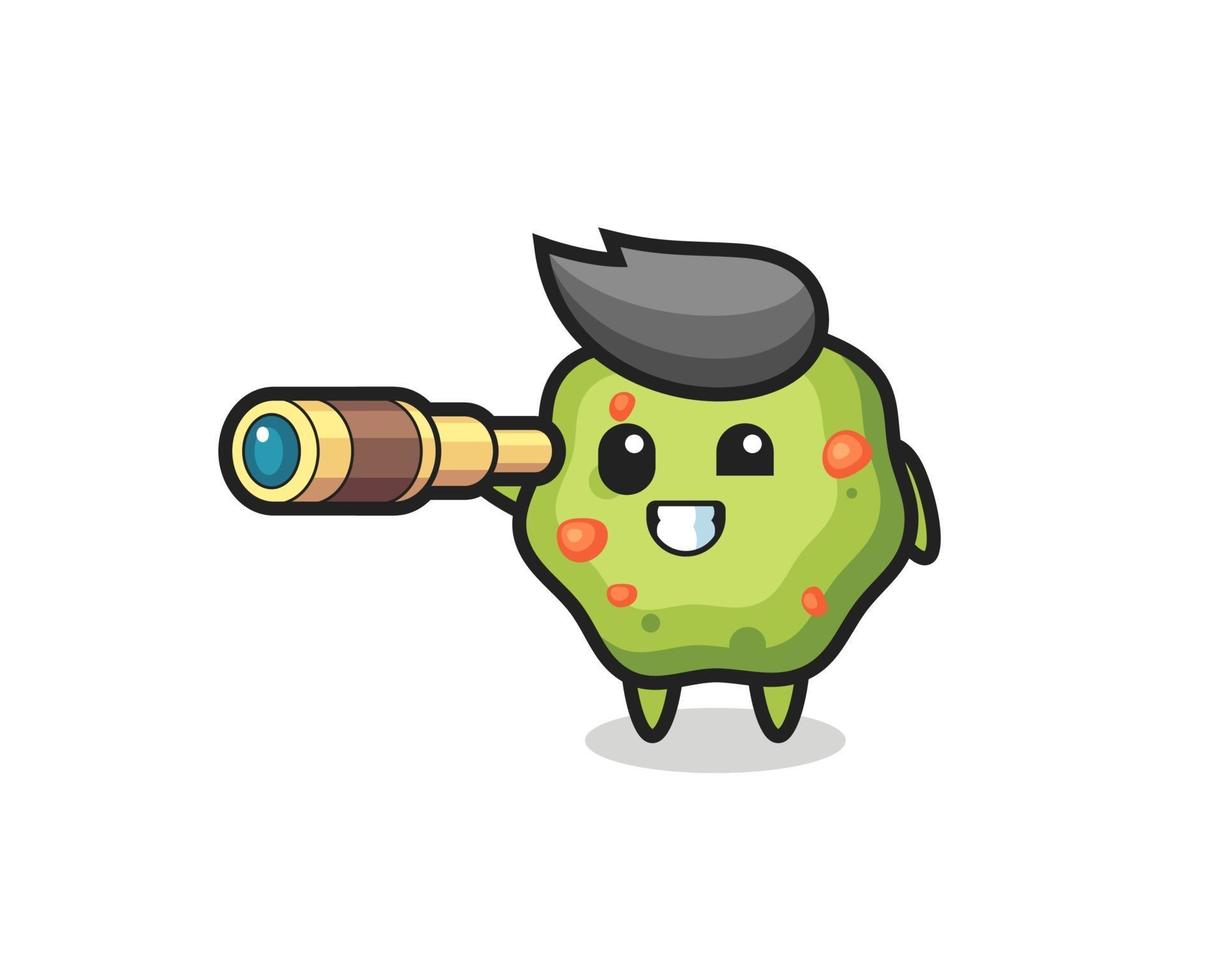cute puke character is holding an old telescope vector