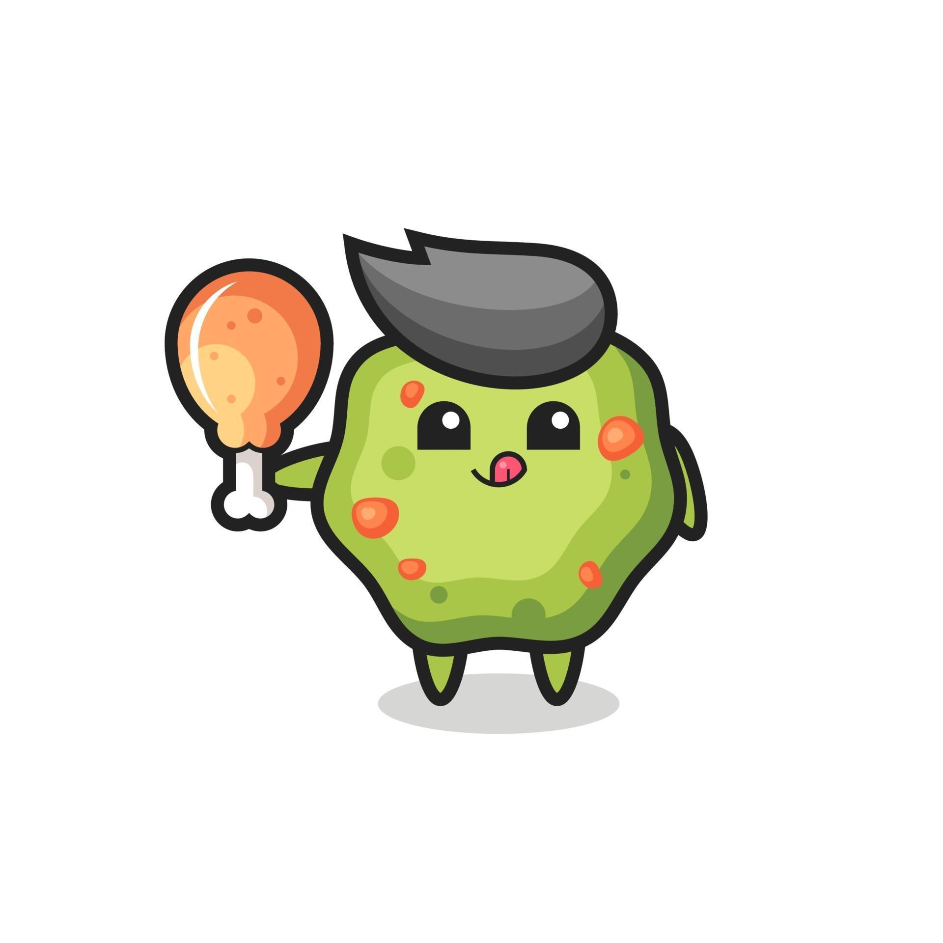 puke cute mascot is eating a fried chicken 3449410 Vector Art at Vecteezy