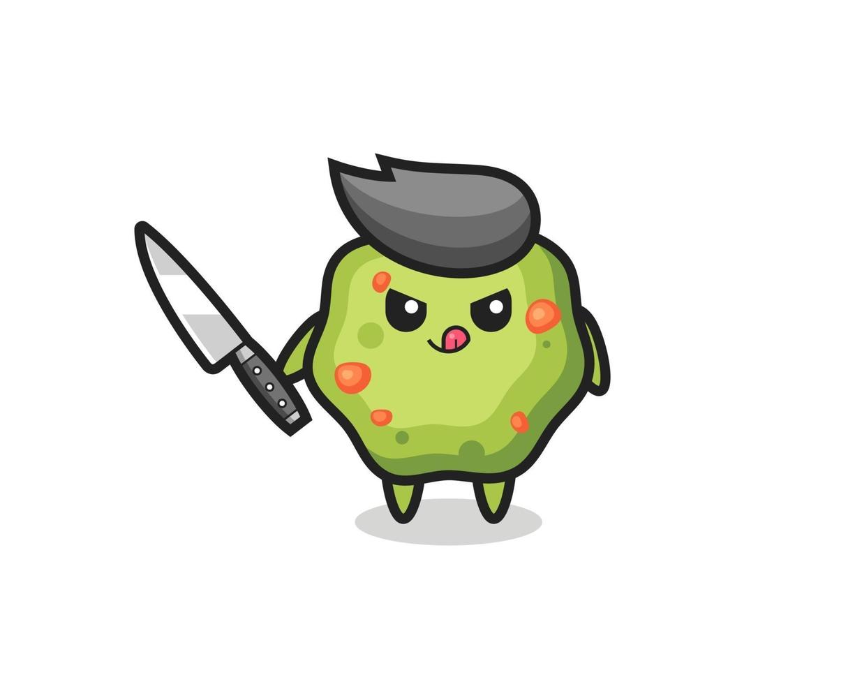 cute puke mascot as a psychopath holding a knife vector