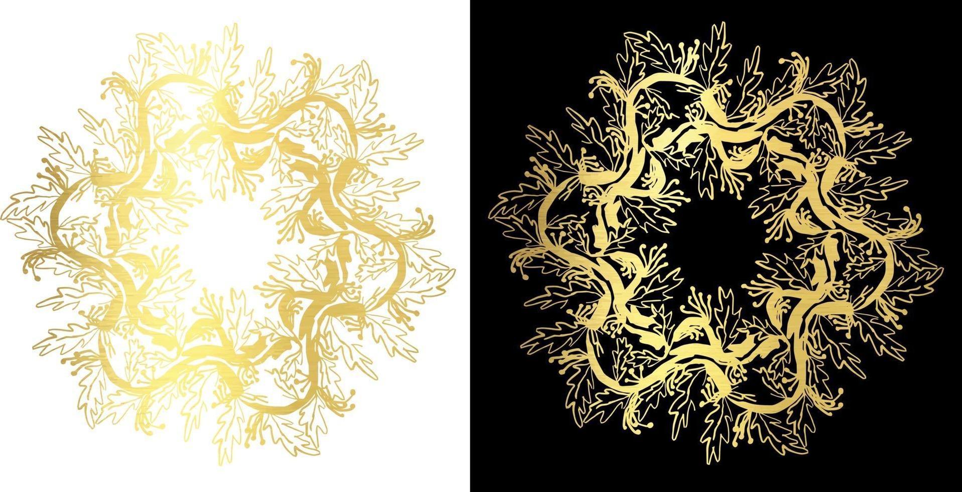 golden wreaths of branches with leaves vector