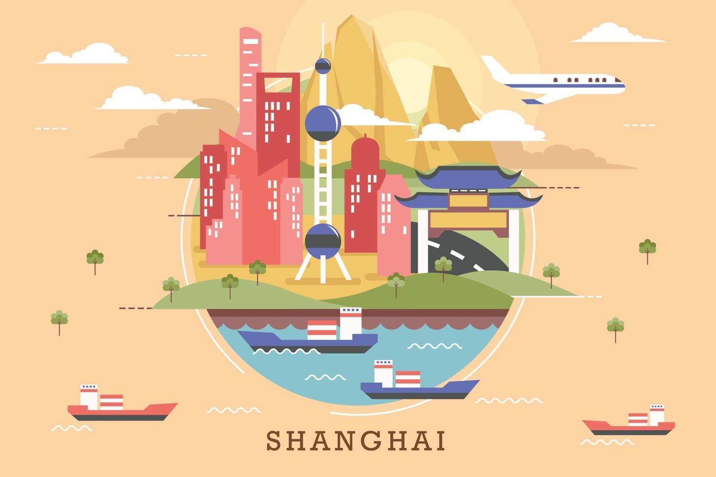 Vector illustration of shanghai, flat design concept