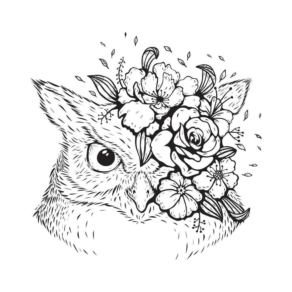 animal owl with floral design vector