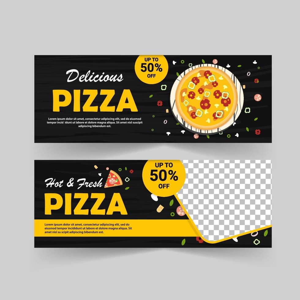 Promotional banner template for pizza advertisement. vector