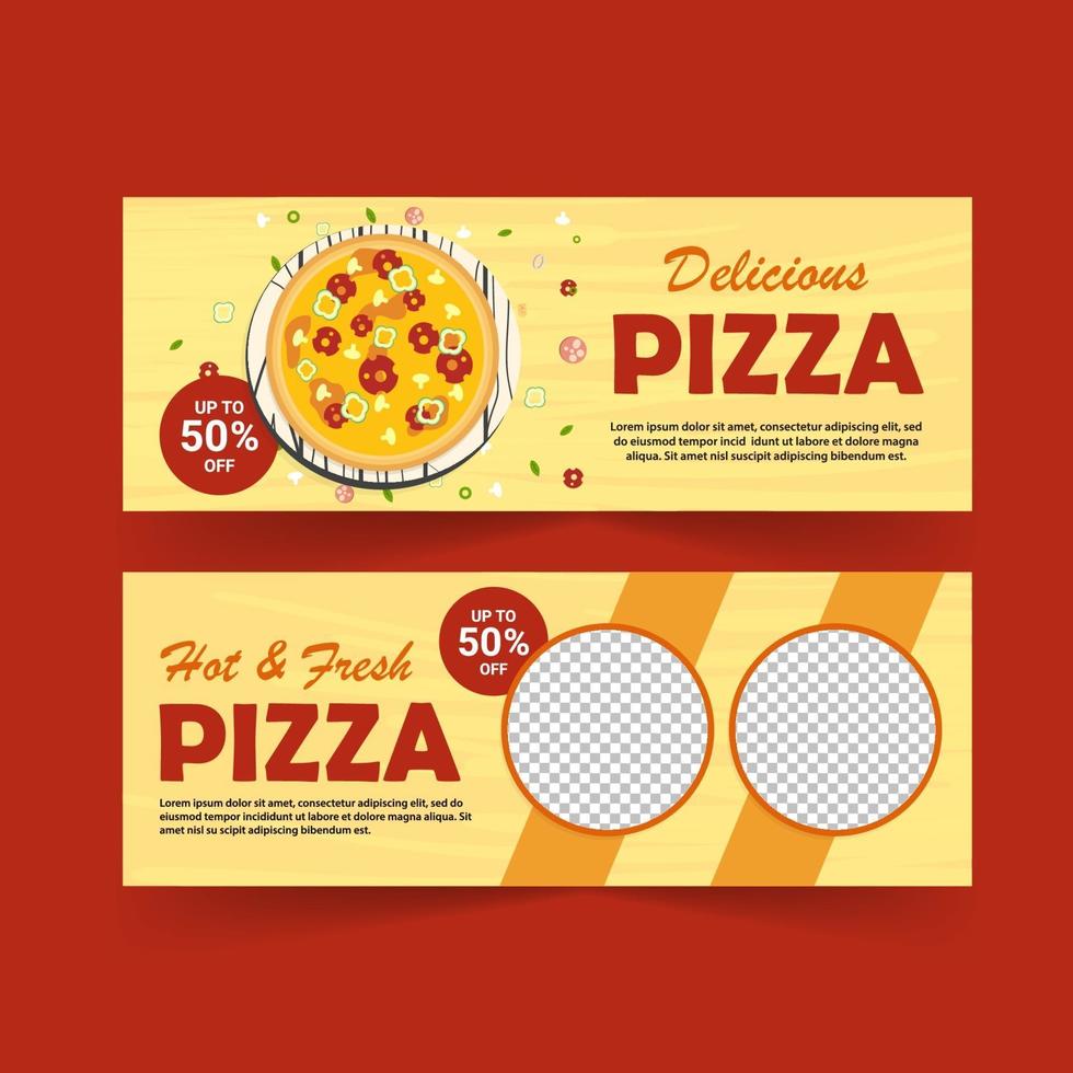 Promotional banner template for pizza advertisement. vector