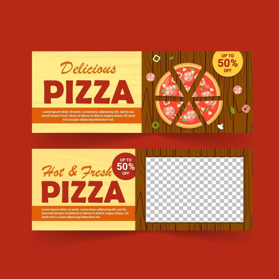 Plantilla de banner promocional para publicidad de pizza. vector