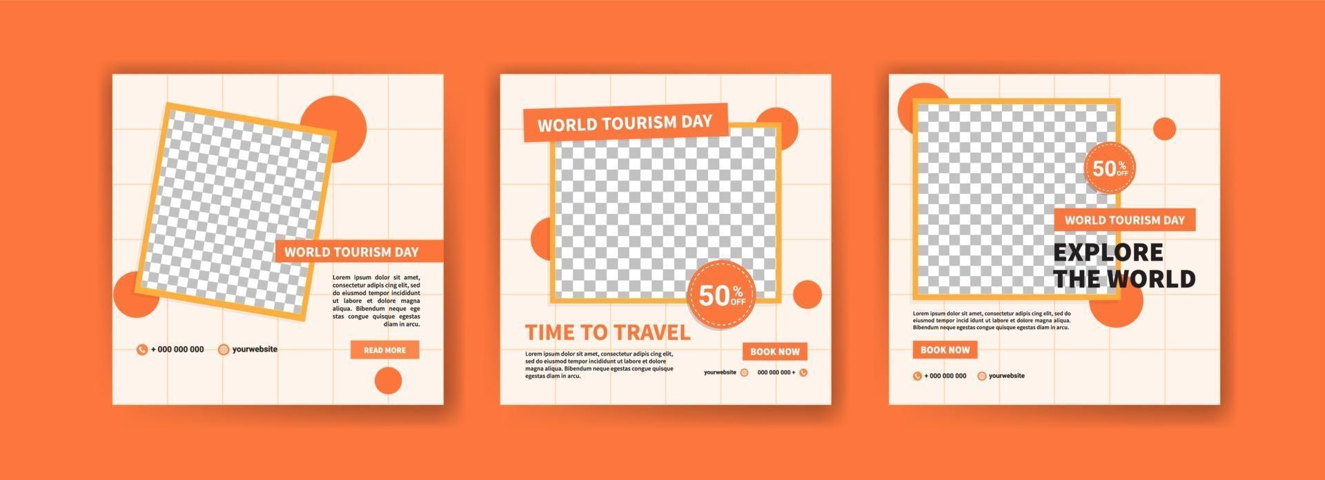 Social media post template for world tourism day promotion. vector