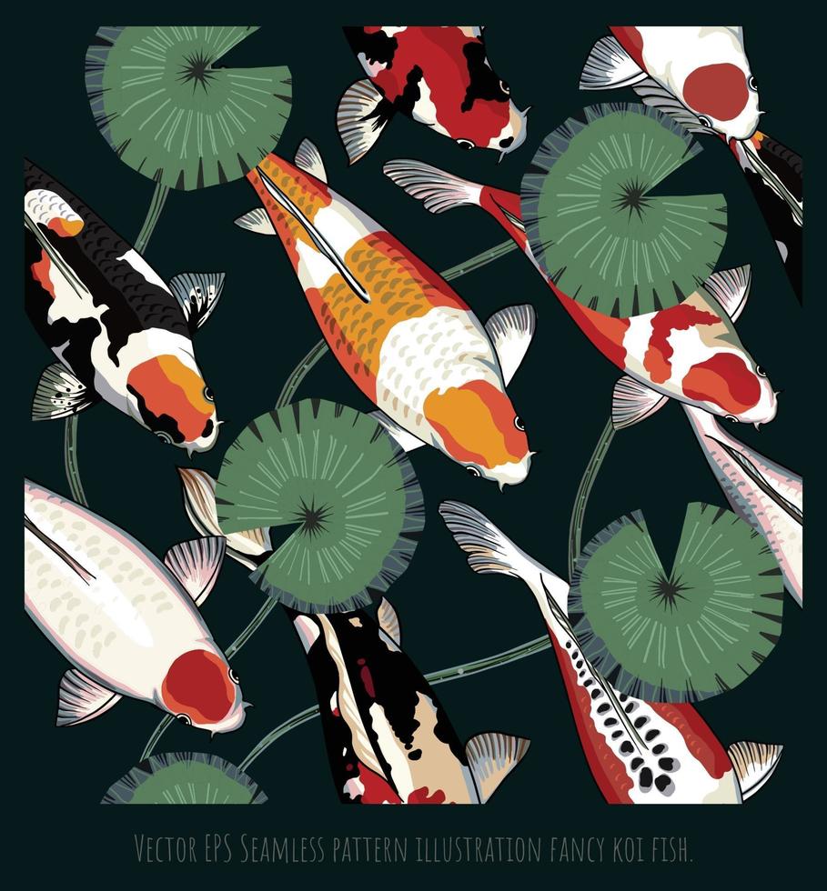 Seamless pattern illustration art koi fish and lotus pond vector