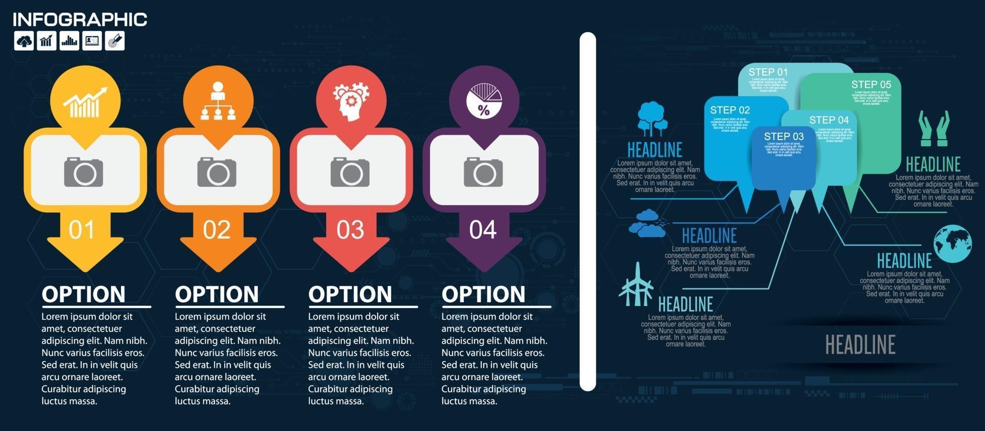 Timeline template with arrows, flowchart, workflow or process vector
