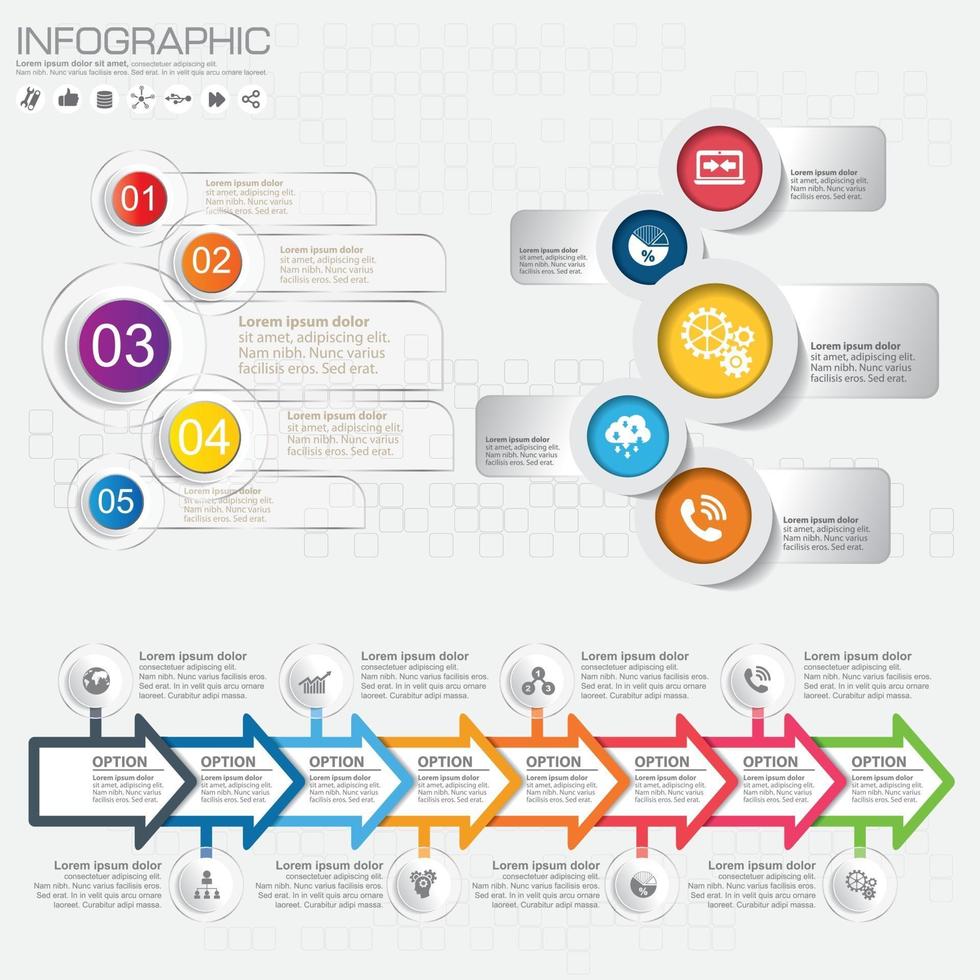 Timeline template with arrows, flowchart, workflow or process vector