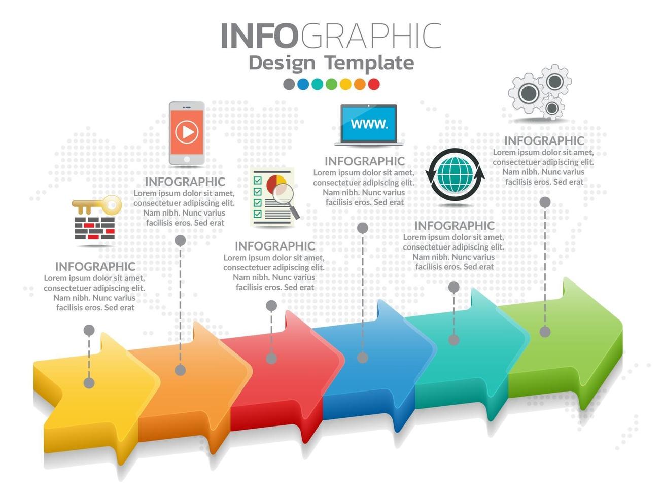Timeline template with arrows, flowchart, workflow or process vector