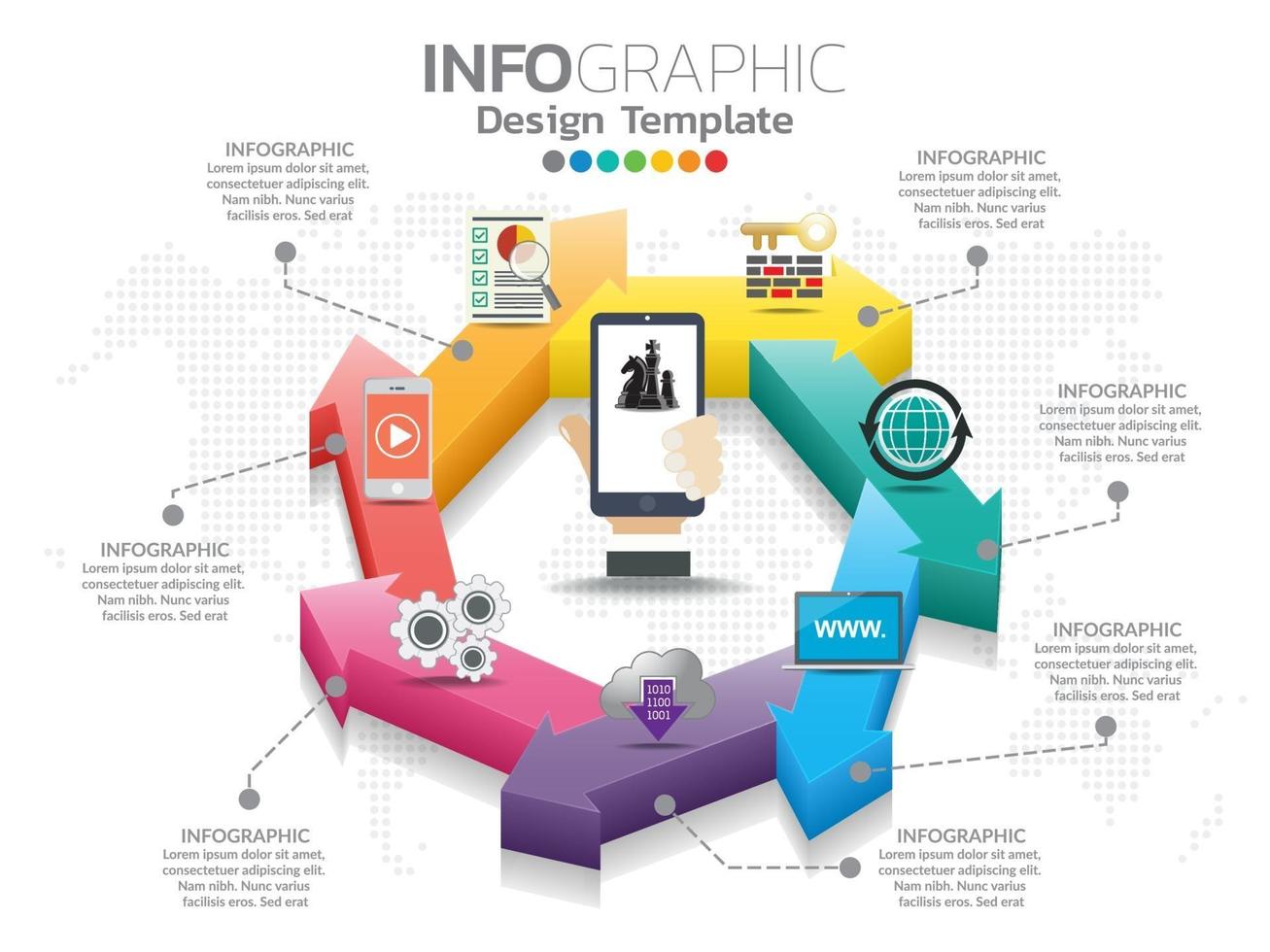 Timeline template with arrows, flowchart, workflow or process vector