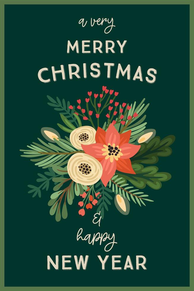 Christmas and Happy New Year illustration with flower arrangements. vector