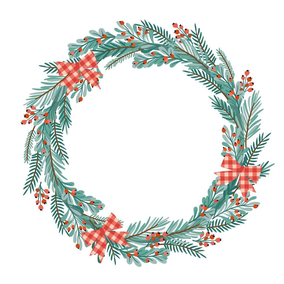 Christmas and Happy New Year illustration with Christmas wreath. vector