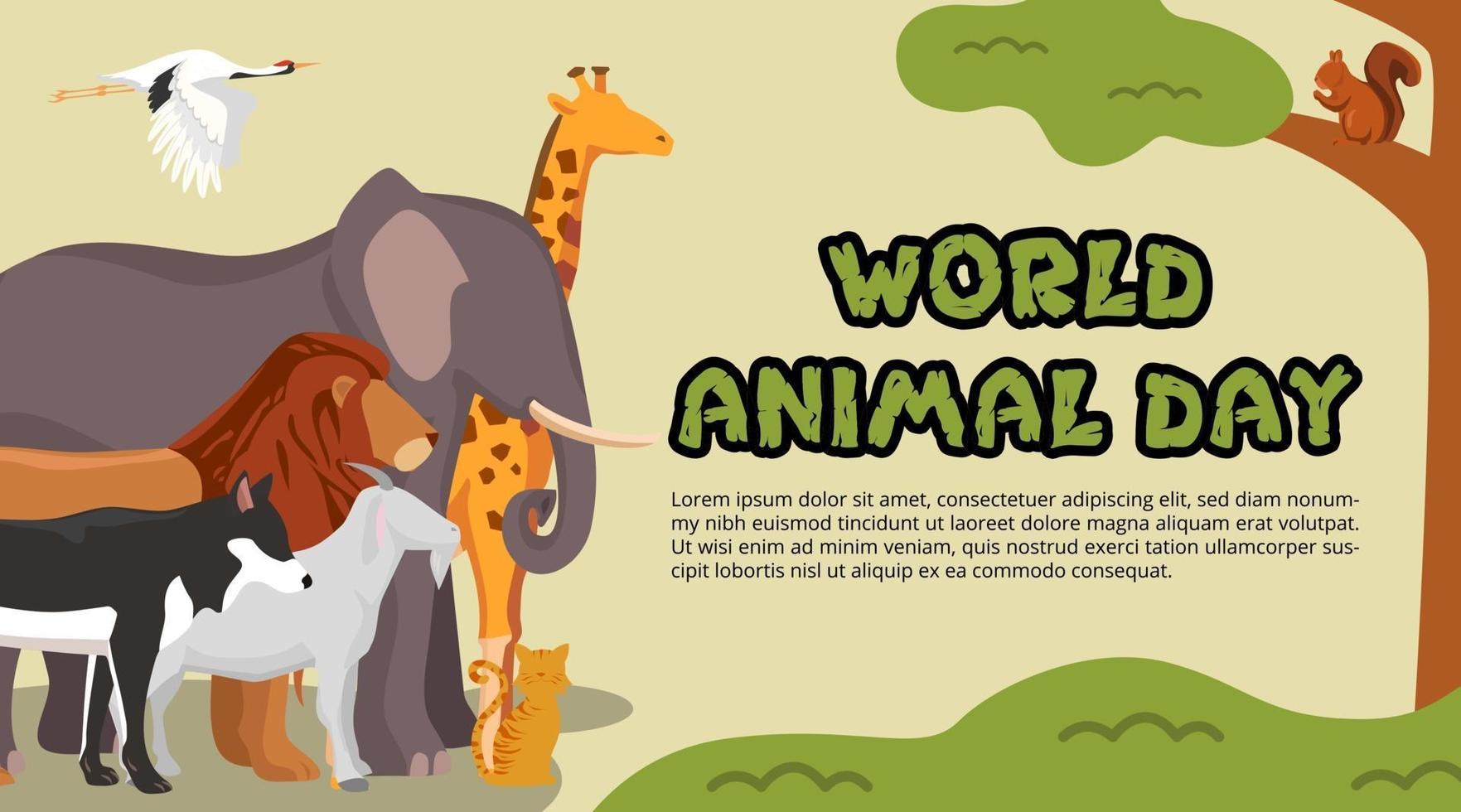 World animal day background with animals in jungle vector